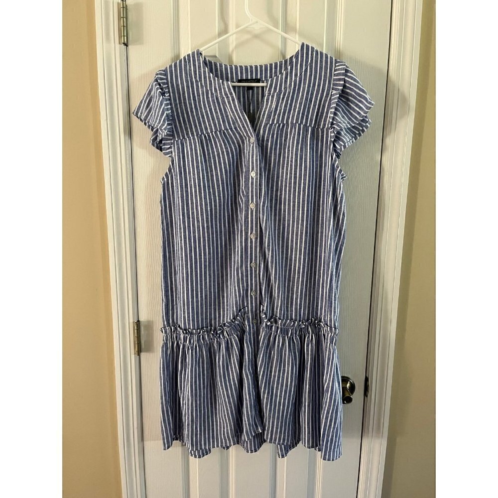 Striped Blue Linen Blend Dress NWT